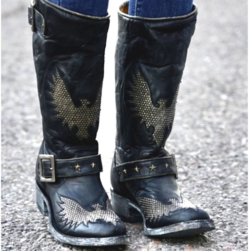 NEW Old Gringo Iron Eagle Black Distressed Riveted Biker Boots size 6.5 - Picture 1 of 13